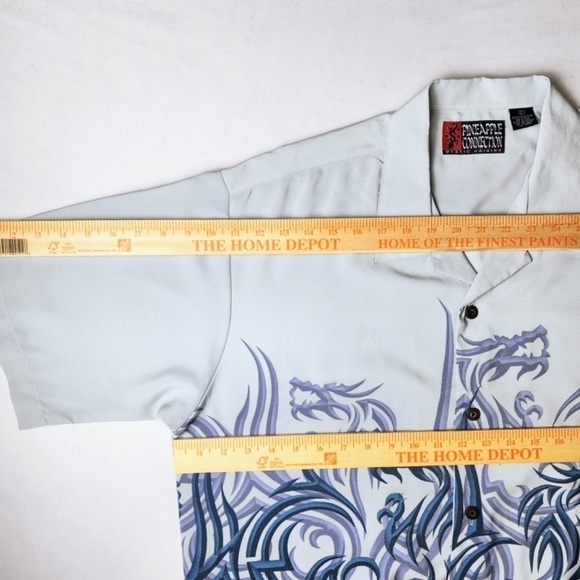 PINEAPPLE CONNECTION- Mystic Origins Mens Large Camp Shirt Dragon Flames- Gray - Picture 7 of 7